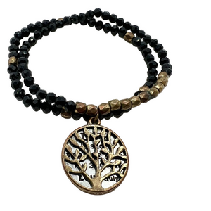 🍭6/$30 Beaded inspirational charm and tree of life stretch bracelet